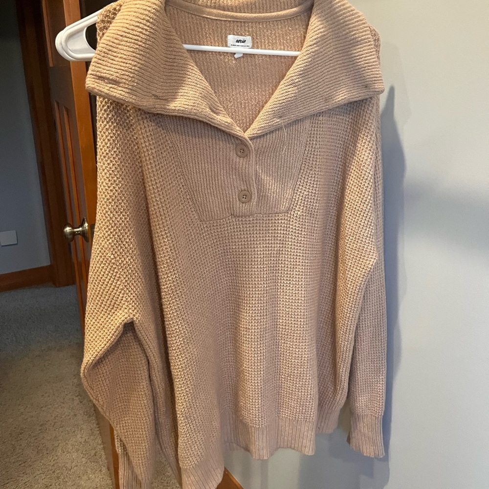 Aerie Tan Cowl Neck Sweater